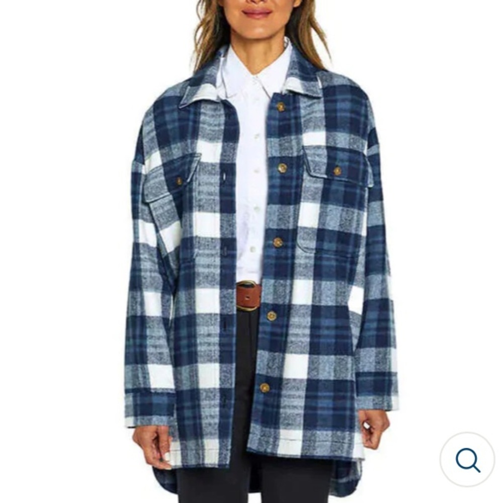 Banana Republic Plaid wool blend Midweight Button-up Shirt Jacket XS oversized